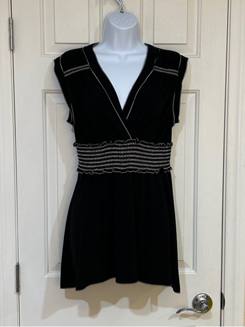 Max Studio Black V-Neck Smocked Waist Mini Tunic
